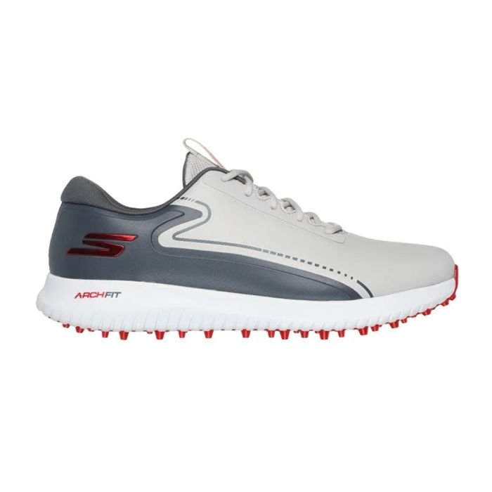 214080gyrd-gyrdww_1.jpg SKECHERS Men's Max 3 MD Spikeless Golf Shoes - Gray/Red - Image 1