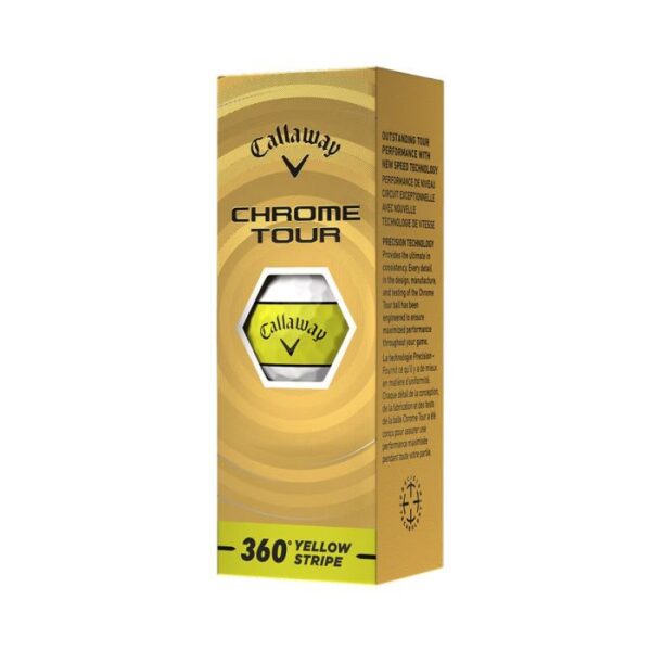 Callaway Chrome Tour 360 Yellow Stripe Golf Balls - White - Image 3