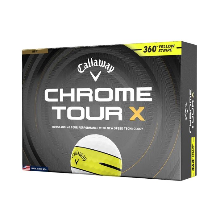6432263128327_3 Callaway Chrome Tour X 360 Yellow Stripe Golf Balls - White - Image 1